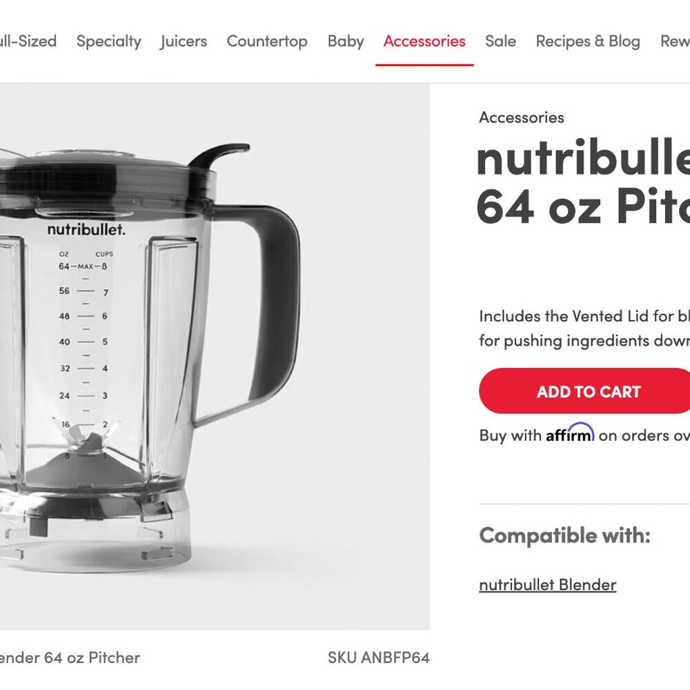 NUTRIBULLET BLENDER - 64 OZ PITCHER